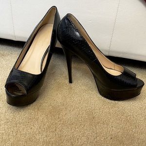Black leather high heels
